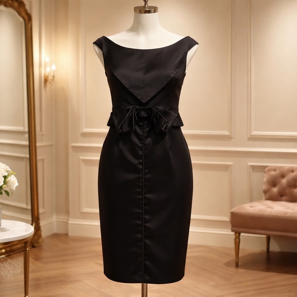 Zac Posen Black satin sheath Bow cocktail dress - Picture 5 of 9